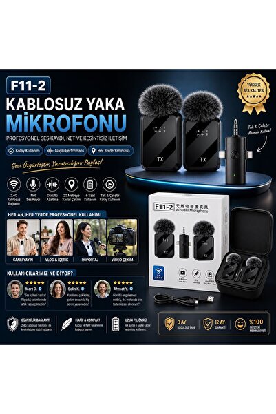 LA CHİCC F11-2 Kablosuz Yaka Mikrofonu Çift Vericili Type-C / iPhone Uyumlu V...