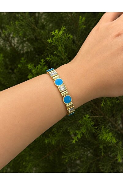 aurajewelery MAVİLİ RENKLİ TAŞLI LASTİKLİ BİLEKLİK