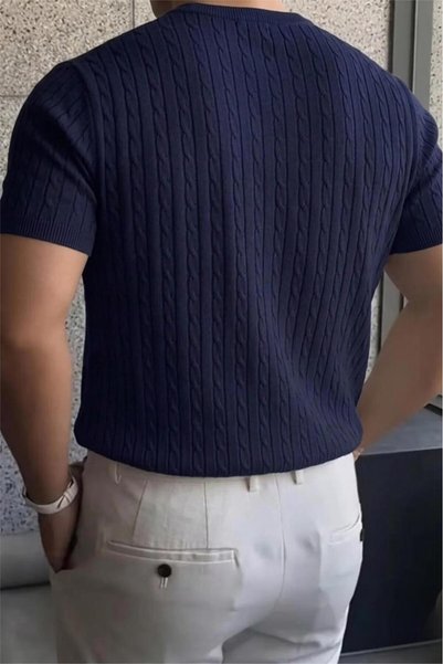 Oksit Kelly Luxury Series Men's Slim Fit Hair Knit Patterned Crew Neck Short Sleeve Knitwear T-Shirt