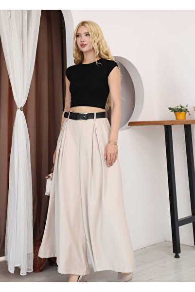 olalapasha New Season Modal Elastic Waist Skirted Trousers