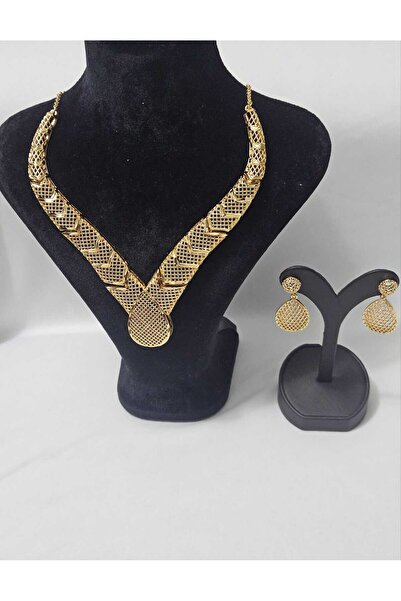 Symrna 24K ALTIN KAPLAMA KOLYE KÜPE SETİ
