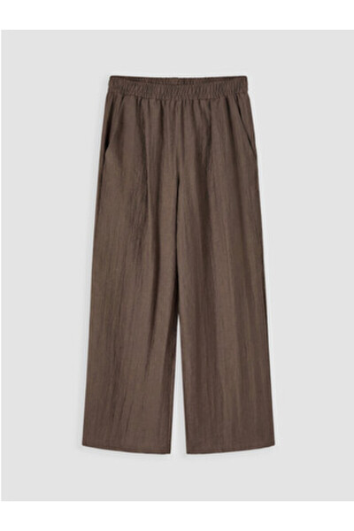 LC Waikiki New Season Brown Textured Women's Trousers with Elastic Waist