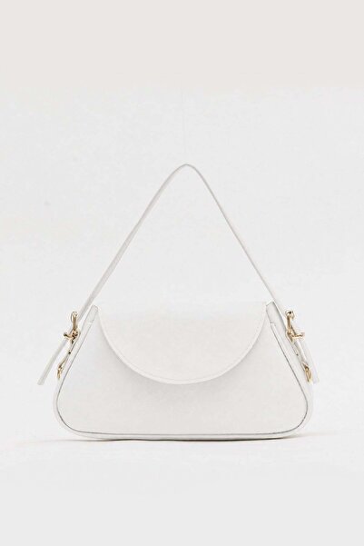 Shanta White d52 snap closure single compartment adjustable strap baguette wo...