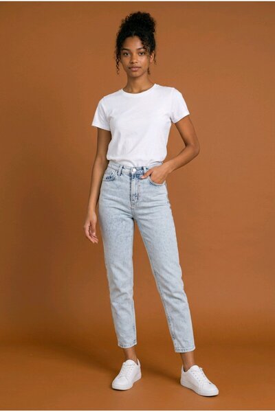 hies Γυναικείο τζιν παντελόνι Mom Fit με ψηλή μέση και στενό τελείωμα - Ice Blue