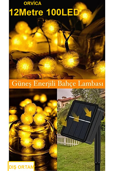 ORVİCA Güneş Enerjili 12 M 100 Led Güneş Taneli Sarı Renkli Solar Bahçe Aydın...