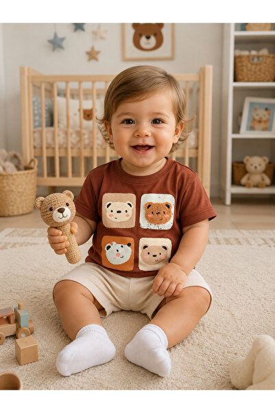 MBK GARDEN Teddy Bear Patterned Baby Boy Set with Punch Detail