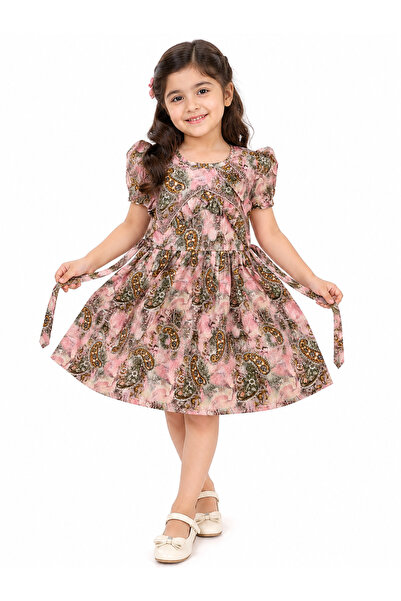 Generic Girls Floral Printed Dress with Waist Tie (Age 3–4 Years) – Soft & Co...