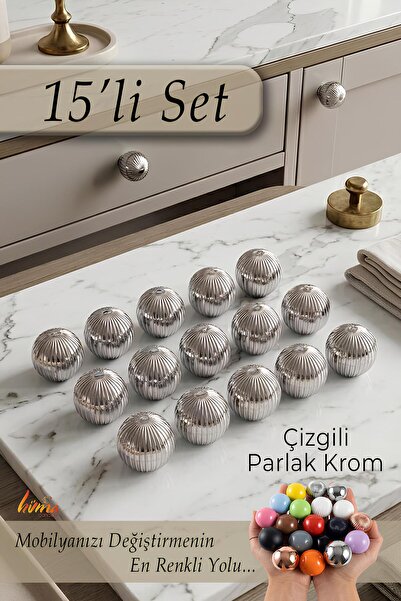 GLASWEN 15 Pcs Hard Plastic Knob Round Ball Striped Bright Chrome Cabinet Fur...