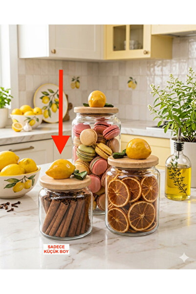 Kare Home Bambu Kapaklı TEK Cam Kavanoz Seti (500 ml) LİMON DETAYLI