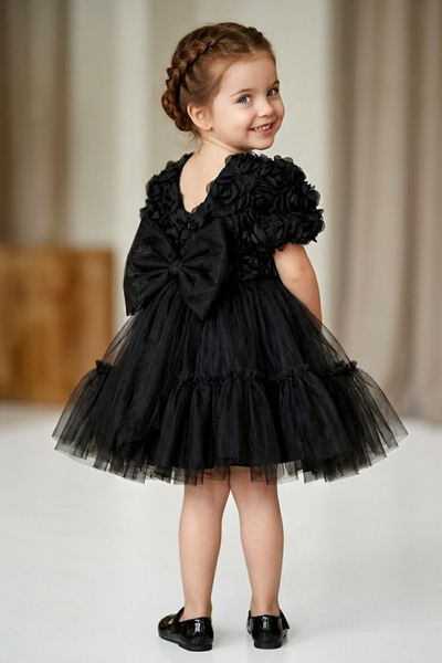 Baby Animals Baby Girl Birthday Party Wedding Dress Short Sleeve Rose Bow Tulle Tutu Lined