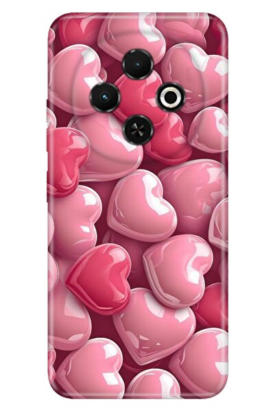 TECNO Spark 30C (KL5n) Kılıf Yansıyan Kalpler Temalı Desenli Darbe Emici Silikon