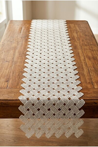 cacao home Fransız Dantelli Örme Tek Runner Masa Örtüsü 35x110 Cm Masaörtüsü