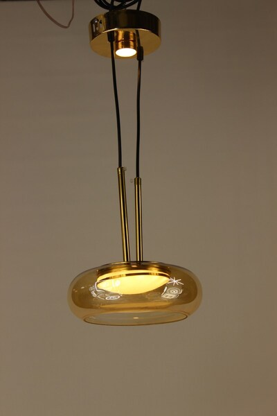 GN GEN AYDINLATMA Minimalist Gold Kasalı Bal Camlı 3'lü Sarkıt 3 Renk Işıklı ...