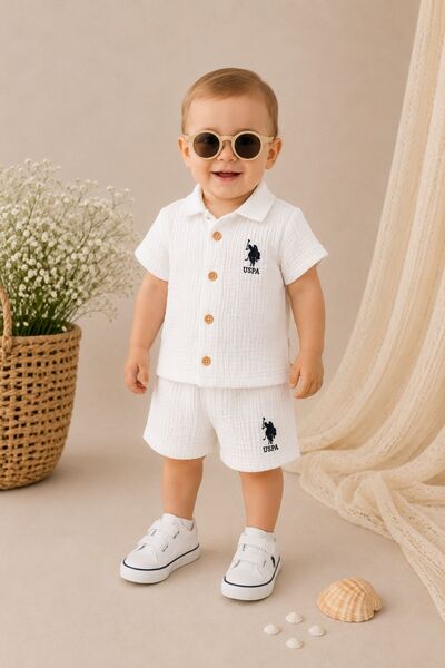 Minytrendy Baby Boy 100% Cotton Muslin Top and Bottom Set with Shorts Short S...