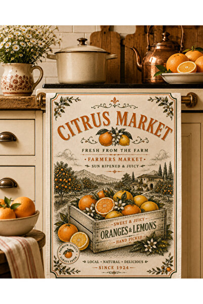 Piloji Citrus Market Patterned Kitchen Towel 35X50 cm |   Orange and Lemon Th...