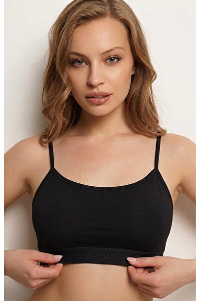 YPC TEKSTİL Women's Cotton Strap Padded Bustier-Sports Bra Half Tank Top (5018)