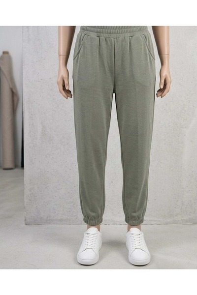 Puane 26Y18276 PANTOLON EŞOFMAN PAÇASI DİKİŞLİ ŞALVAR KESİM PİKE KUMAŞ HAKİ