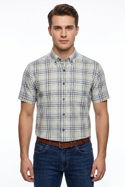 KAMER Men's Classic Plaid Short Sleeve Shirt 9472 Bgl-St05523