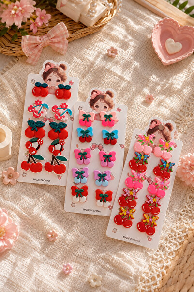 Nisankids 5 Pairs 10 Pieces Cherry Themed Rubber Hair Clips Set for Girls – C...