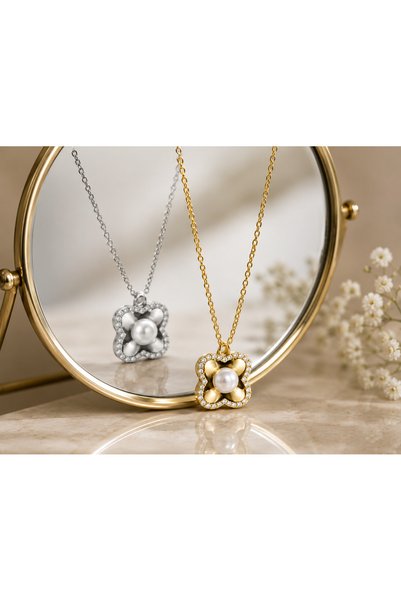Rafal Fashionable Pearl and Zircon Chain for Women - Luxurious Gold and Silver Necklace with Smooth and Shiny Design - Women's Jewelry Accessory for Parties and Gifts