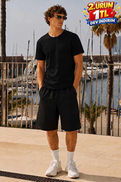 DAMGA JEANS Ανδρικό μπλουζάκι Trend Crew Neck Άνετο Βασικό Μαύρο T-Shirt