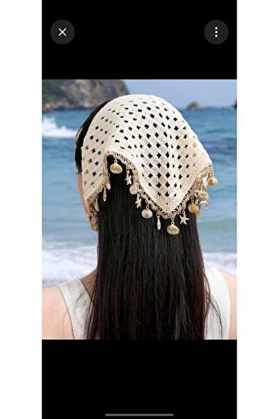 Macuatic Tasarım El yapımı örgü bandana deniz kabuklu beyaz ekru