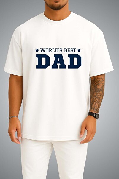 Bahriyeli Collection Oversize Worlds Best Dad Chest Printed Unisex T-Shirt