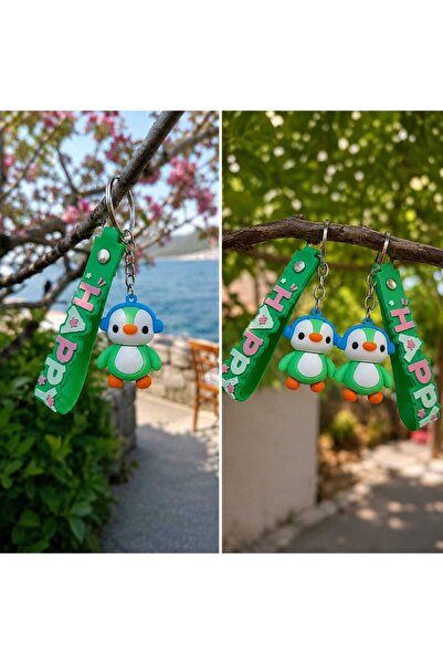 ALCONDZEND Green 2 Li Happy Silicone Penguin Figurine Keychain - Bag Accessor...