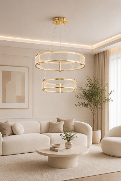 Taşcan Aydınlatma Reina Gold Sarkıt Led 2 Katlı Avize Modern Luxury Salon Yat...