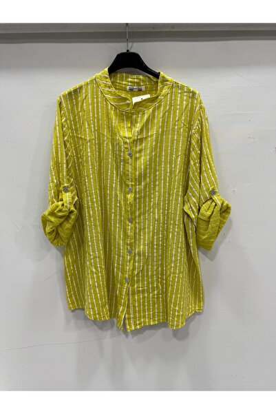 della moor Women's Italian Yellow Line Patterned Judge's Fold-Over Collar Ove...