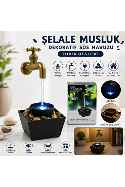 EVİMİST LED Işıklı Şelale Musluk Dekoratif Süs Havuzu – Elektrikli Masaüstü S...
