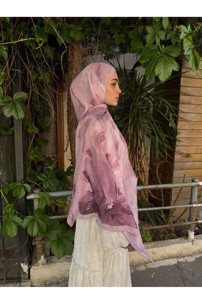 ARZU SEMA Semika Desen Pembe Bambu Crush Şal 75x185 cm