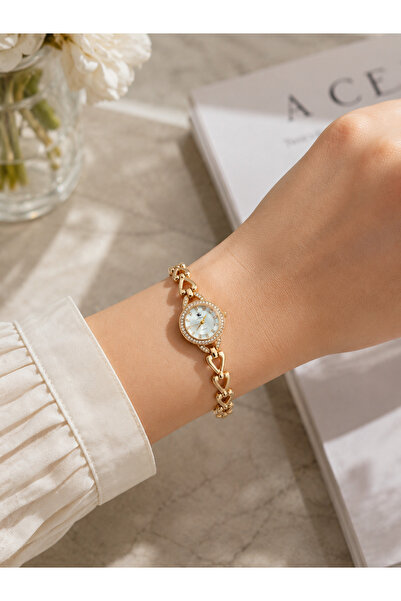 Boris Accessory Women's Wristwatch Gold Color Heart Cord Stone Dial Elegant B...