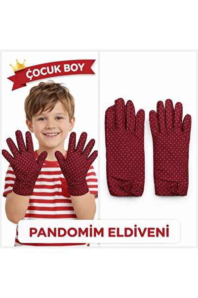 Findit Çocuk Boy Pandomim Eldiveni Beyaz Puantiyeli Bordo Renk Gösteri Eldive...