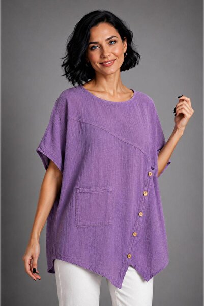 MENSAR OTANTİK Buttoned linen blouse fits standard size 38/46