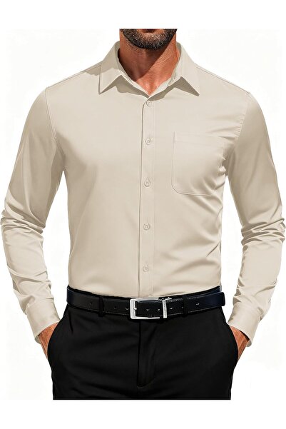 COOFANDY Men's Plain Practical Formal Shirt with Front Buttons and Long Sleev...