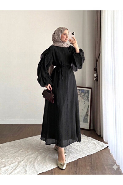 Miraydın Butik فستان نسائي بأكمام مكشكشة M2648 - أسود