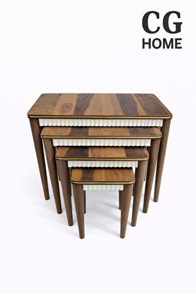 CG HOME Retro Sehpa Gold Kenar Detaylı 4’lü Zigon Sehpa – Modern Dekoratif İç...