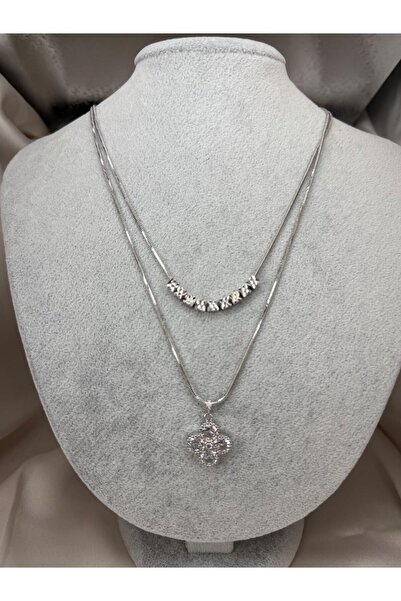 ZS Aksesuar Double Necklace Set with Lucky Clover Figure Elegant and Modern W...