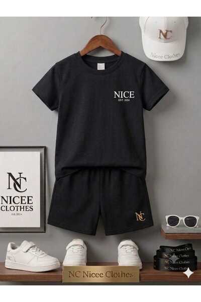 NC Nicee Clothes Summer Children's T-Shirt Shorts Unisex (White with Small Ni...