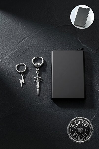 Lynare 2 Steel Earrings and 1 Metal Mechanism Rfid Protected Automatic Card H...