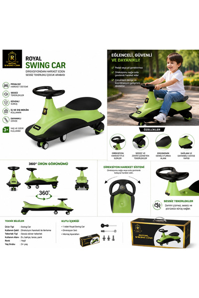 DoruCO Royal Swing Car Direksiyondan Hareket Eden Sessiz Tekerlekli Çocuk Ara...