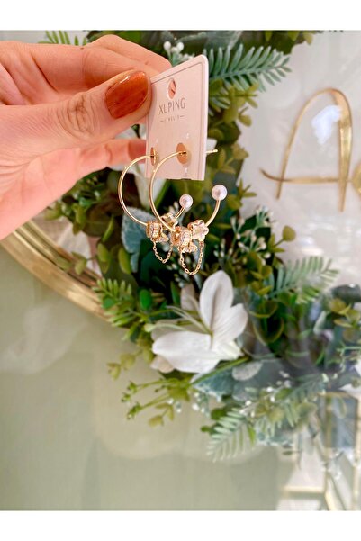 XUPING JEWELRY ÖZEL SERİ Charmlı Tek Taş-Çiçek ve Zincir Detaylı İncili Altın...