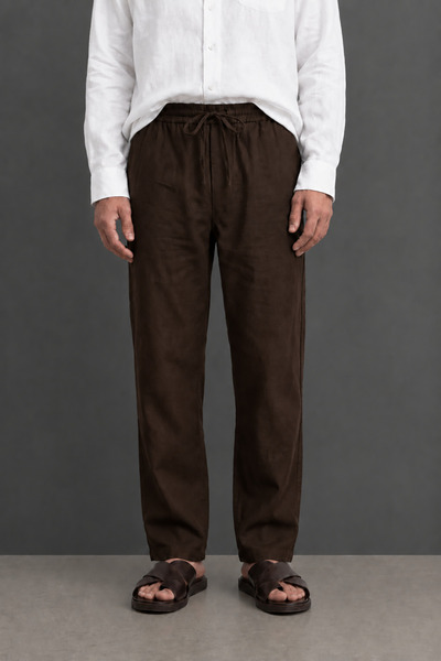 Bossago Pantaloni casual pentru bărbați, maro, din in premium, cu șireturi, t...