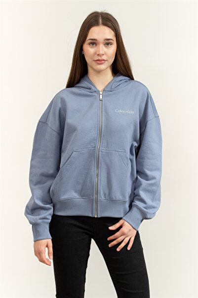 Calvin Klein A-Logo Emb French Terry Fz Hood Kadın Kapüşonlu Sweatshirt Mavi