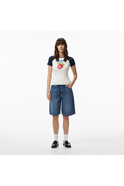 Tommy Hilfiger Kadın Regular Fit Klasik Yaka Uzun Kollu Mavi Şort