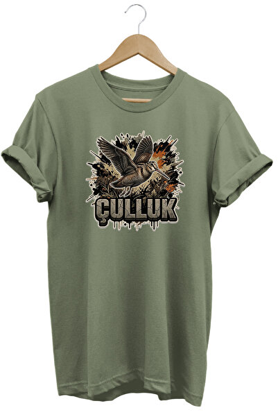 WİDİ Çulluk Graphic Printed Crew Neck Cotton Hunter Nature T-Shirt