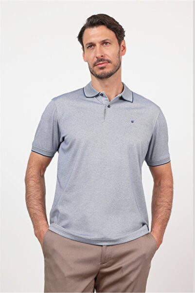 İmza Navy Blue Polo Collar Short Sleeve Pocketless Comfort Fit Cotton T-Shirt...