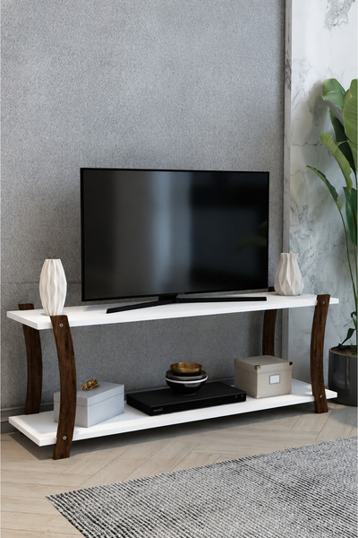 AGT Beyaz Ahşap Raflı Televizyon Sehpası, Tv Ünitesi, Tv Sehpası – 120x30 Cm ...