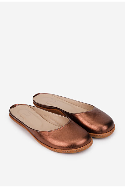 Dasha NUR women's bronze Leather Ballet Flats with cutout